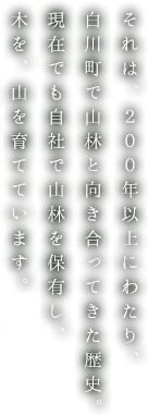 それは、200年以上にわたり、白川町で山林と向き合ってきた歴史。現在でも自社で山林を保有し、木を、山を育てています。